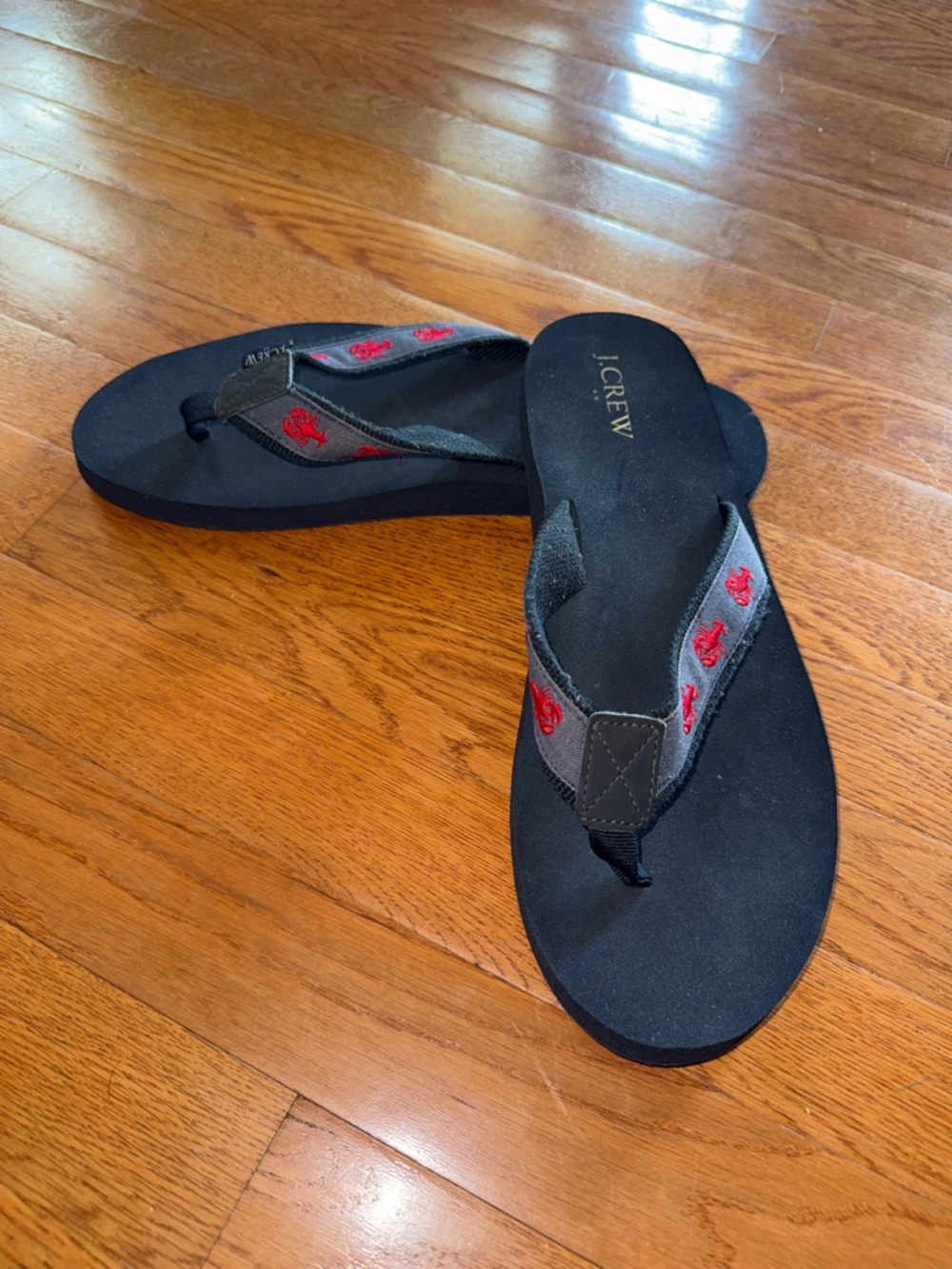J. Crew Navy Flip Flops with Red 🦞Embroidered Accent